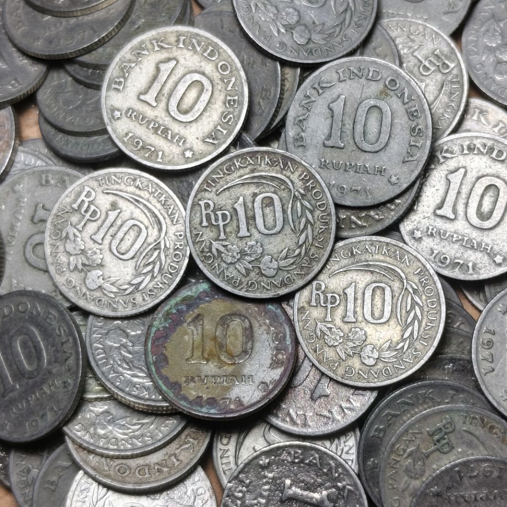 Kotor Koin Kecil Rp 10 Rupiah Tahun 1971 Kancing padi kapas Uang Kuno logam Indonesia apa adanya