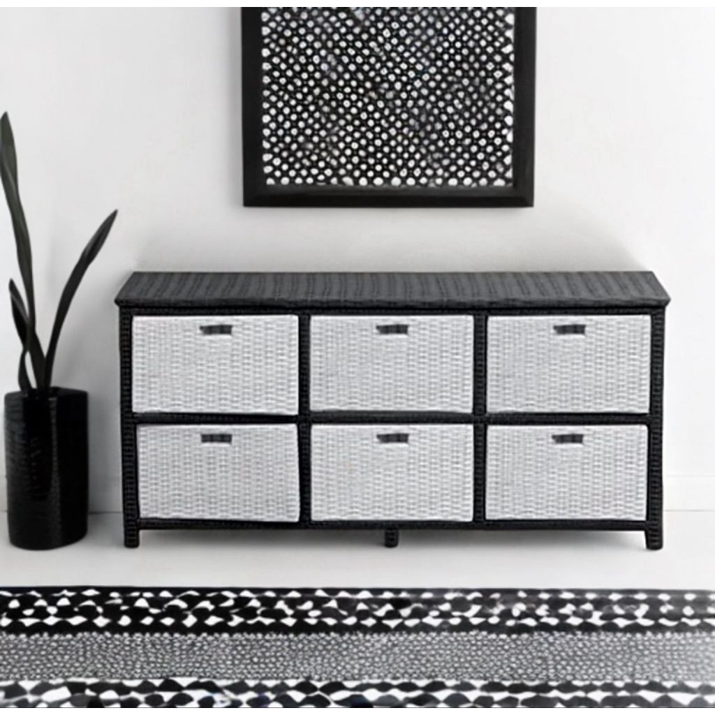 Lemari laci rotan sintetis 6 laci samping