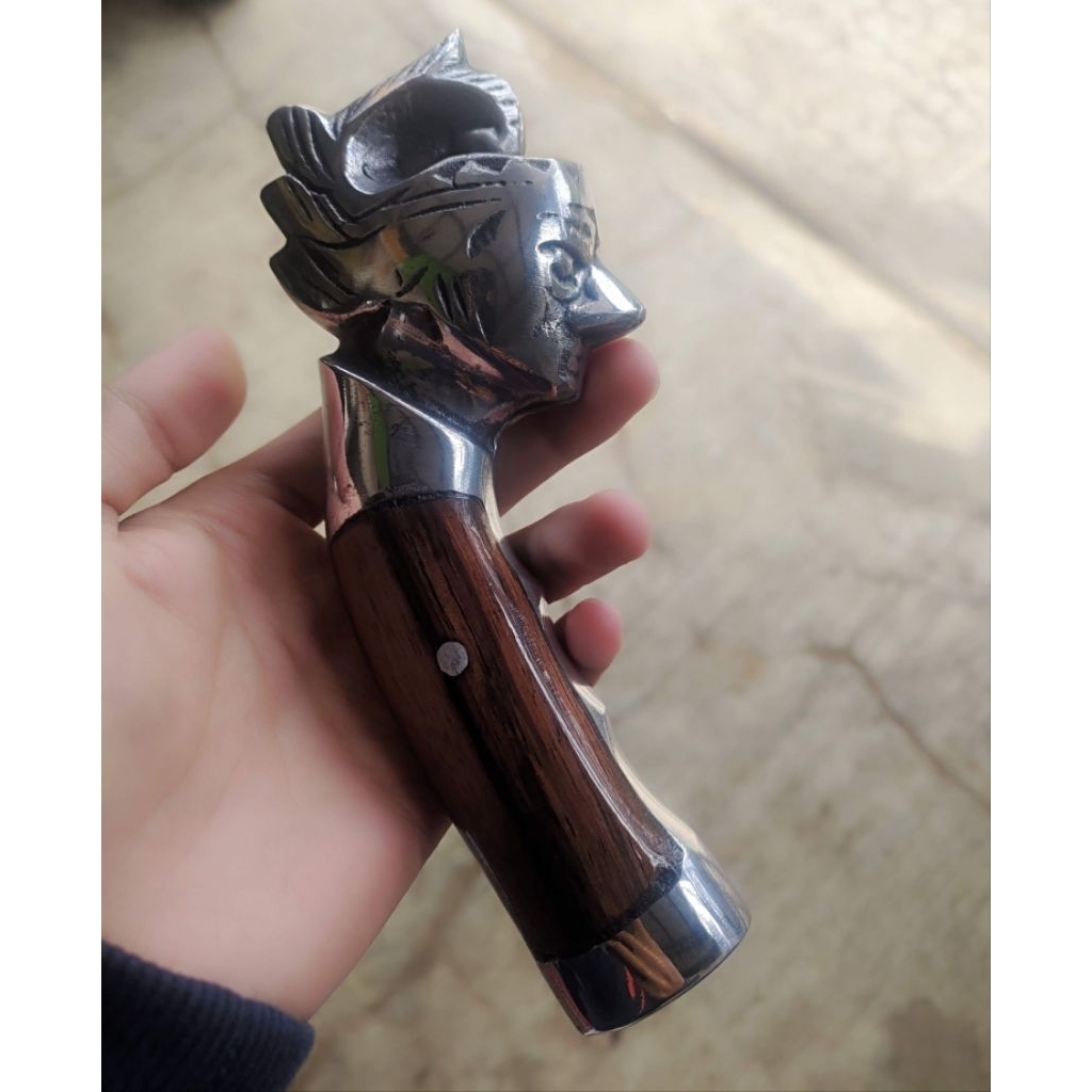 Gagang / Handle Golok Alumunium cor kombinasi kayu sonokeling model wayang