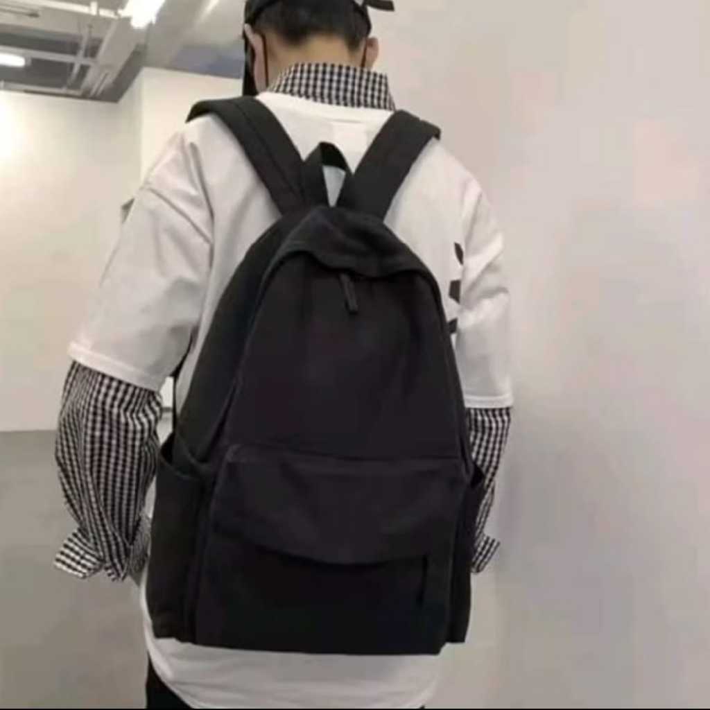 Tas Ransel Polos Wanita Pria/Tas Sekolah Warna Hitam Polos Tas sekolah SMP SMA Kuliah