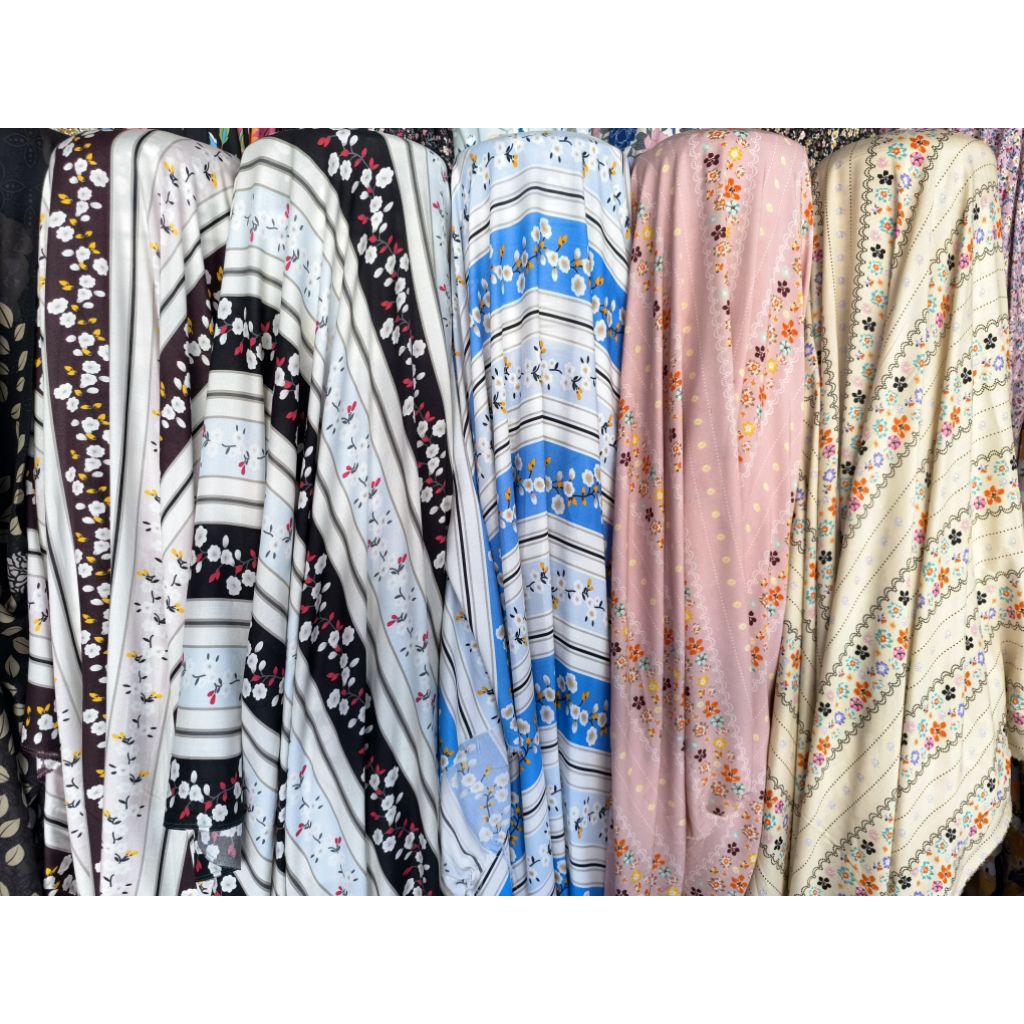 kain katun rayon viscose motif bunga garis garis premium (0,5meter)