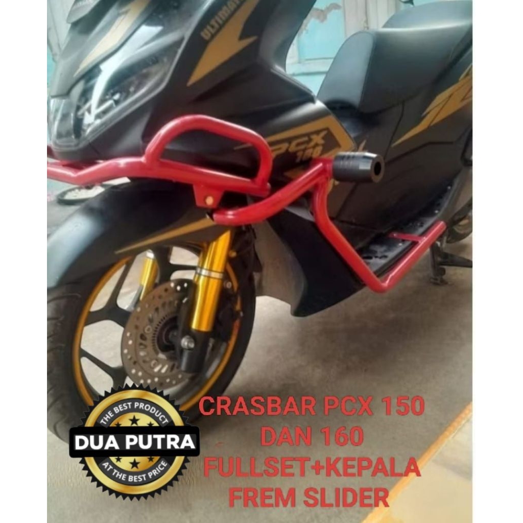 crasbar tubular pengaman full body motor PCX 150 160 tahun 2018 sampe 2024 + kepala frem slider univ