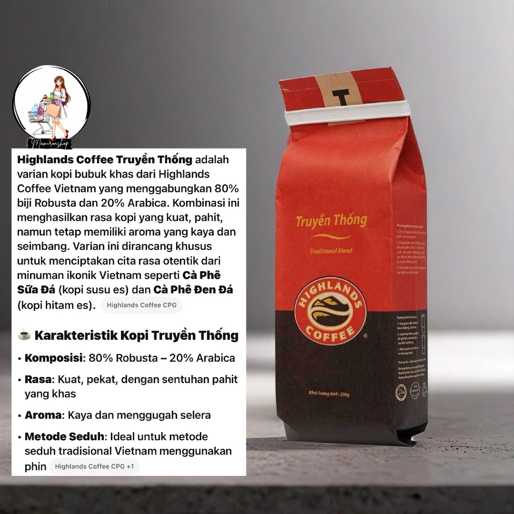 

Kopi Highland Vietnam Truyen Thong 200g – Kopi Bubuk Asli Rasa Kuat & Aromatik ( READY STOCK )