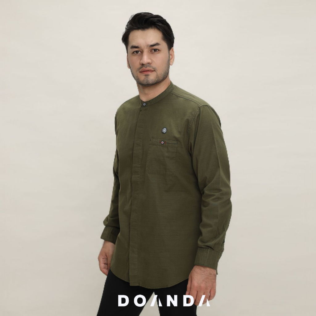 Doanda Baju Koko Pria Dewasa Lengan Panjang Regular Kemeja Muslim Katun Linen