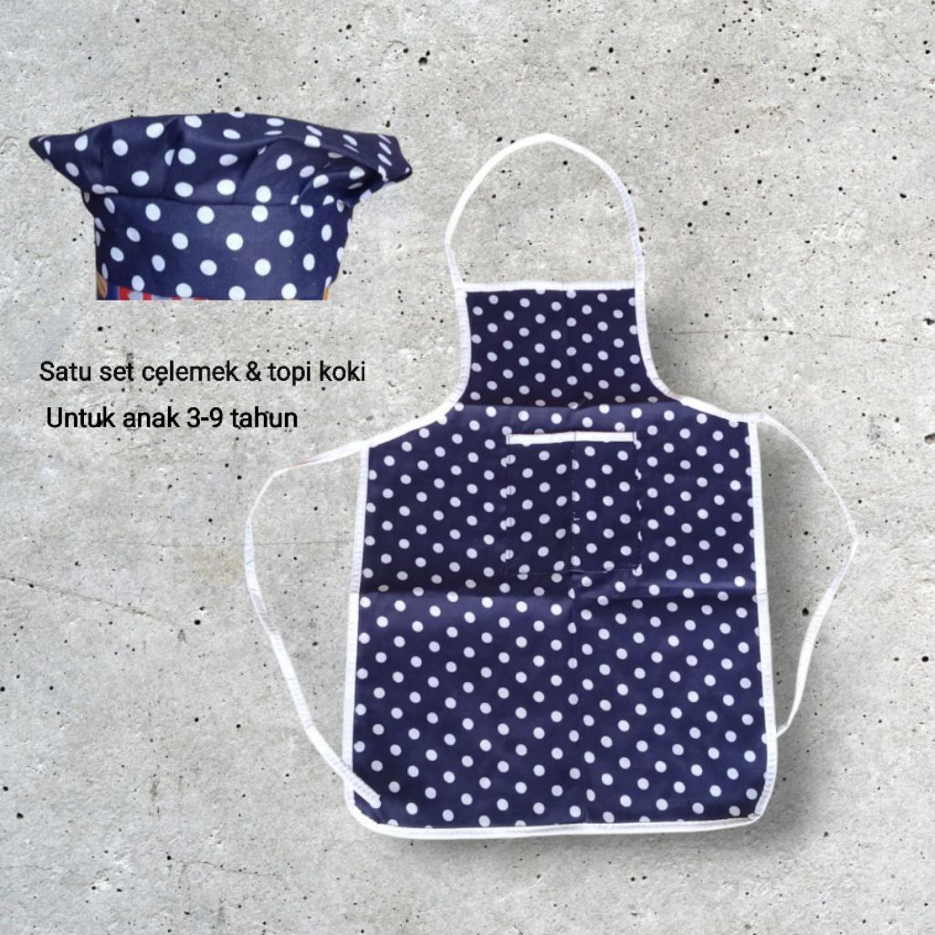 Satu Set Apron Anak Dan Topi Koki/Celemek Anak Dan Topi Koki