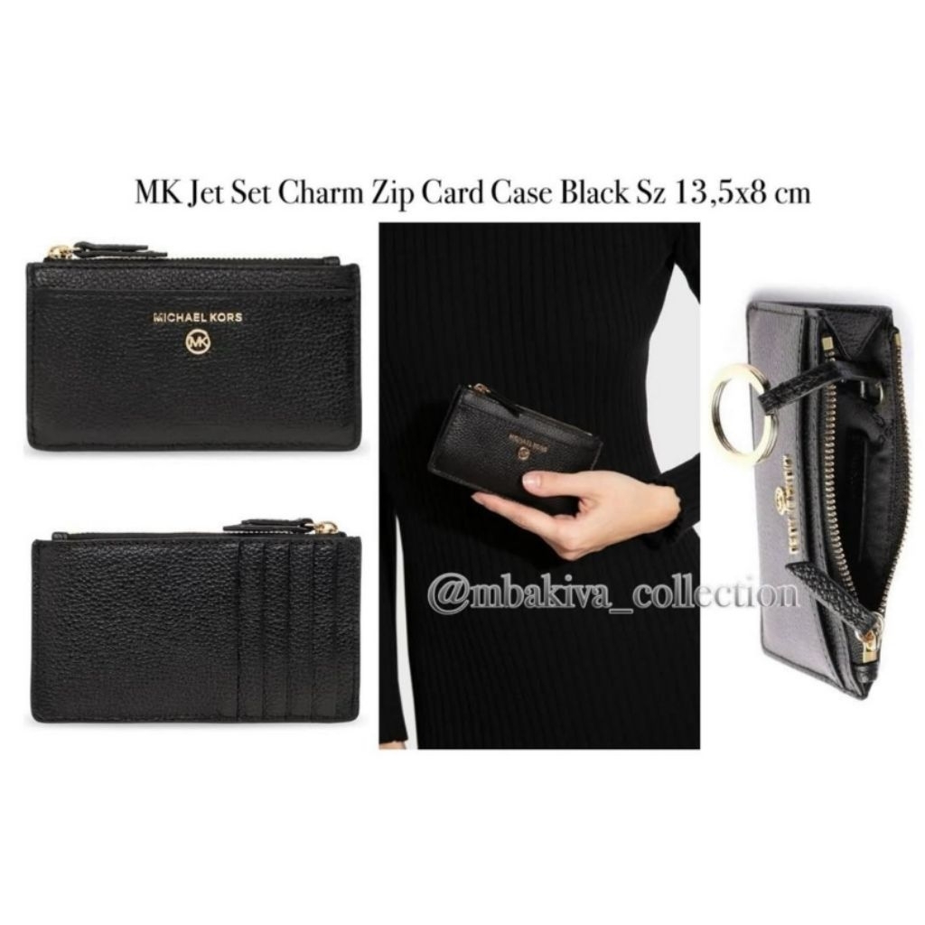 MK Jet Set Charm Zip Card Case Black