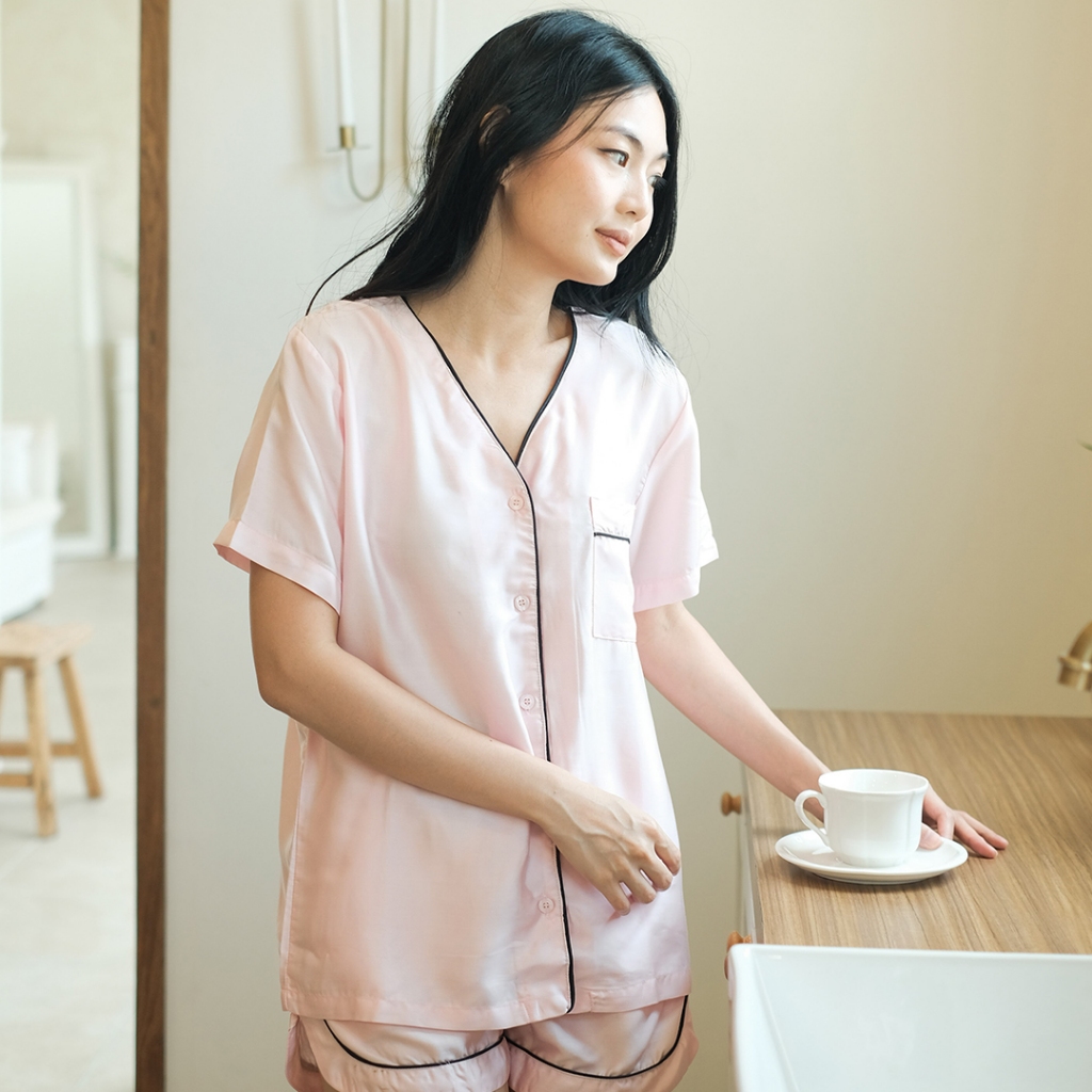 PROMO DISKON Cielyn Organic Silk Ruby Setelan Piyama Wanita Dewasa Baju Tidur Wanita