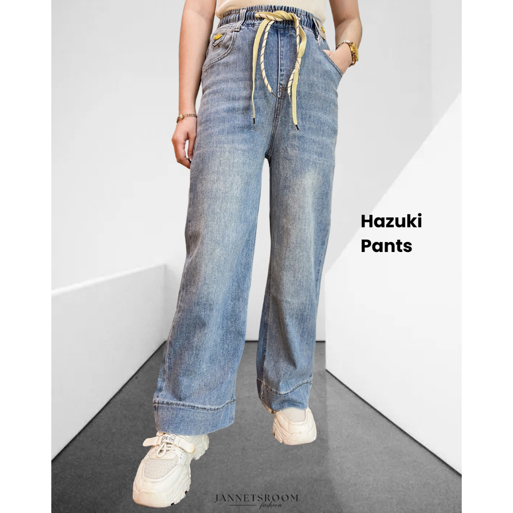 Hazuki Trixie Pants Kulot Jeans Wanita Highwaist HW Korean Style Bahan Stretch Pinggang Karet Straig