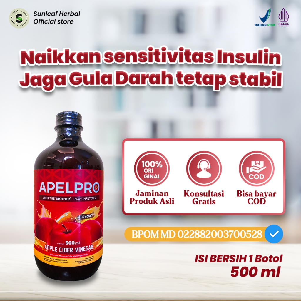 

APELPRO Cuka Apel Sehat Naikkan Sensitivitas Insulin Jaga Gula Darah Stabil | Kolesterol & Asam Urat