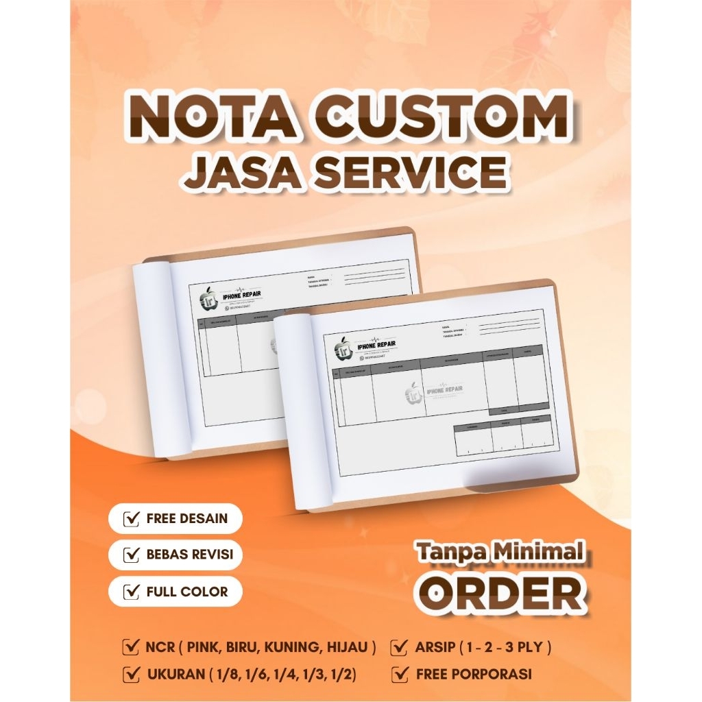 

CUSTOM NOTA JASA SERVICE | NOTA SERVICE | NOTA CUSTOM SATUAN | NOTA CUSTOM ECERAN | TANPA MINIMAL ORDER | FREE DESAIN | JOGJA | SLEMAN