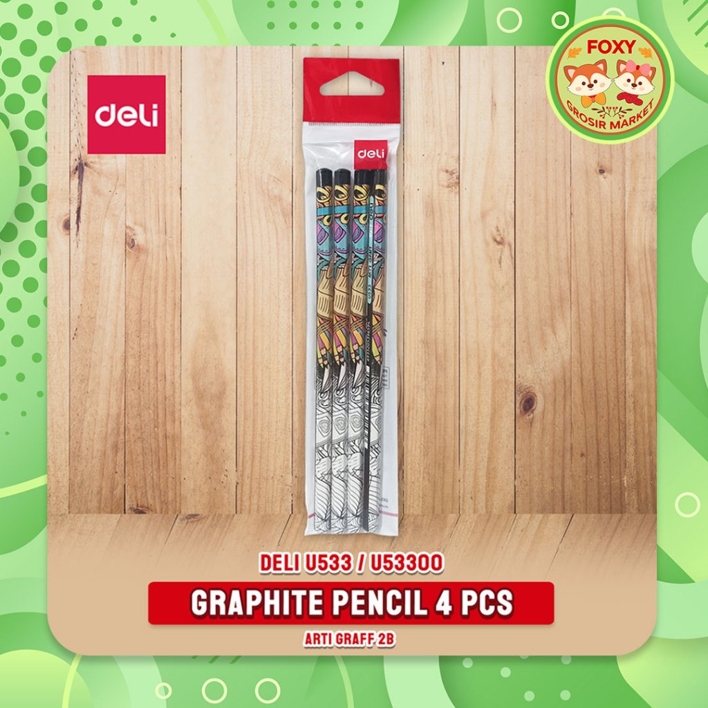 

(SET) Deli Graphite Pencil 2B Kayu Tidak Beracun Sertifikat CE & FSC U53300 / Pensil isi 4 pcs EU5330