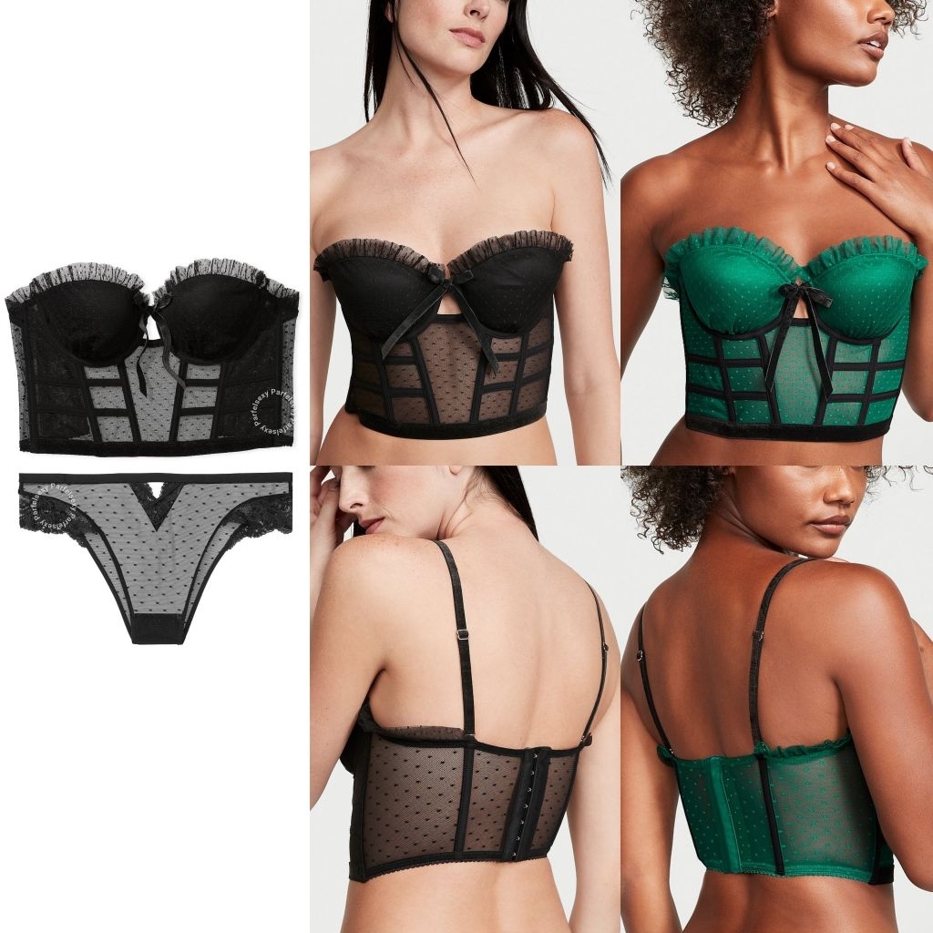 Victoria Secret Strapless Dotted Mesh Corset Top No Push Up 32B 32C 34B 11229438