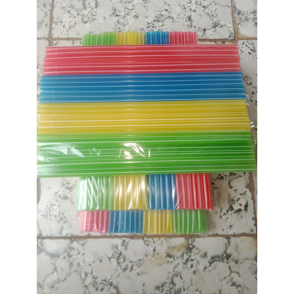 Sedotan Plastik Sedotan Lurik Bening isi 100pcs