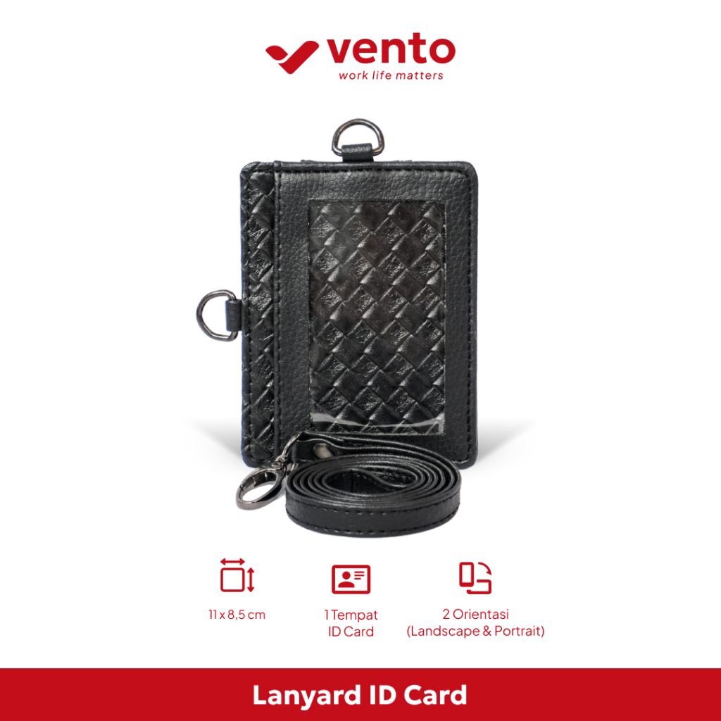 

Vento Lanyard ID Card Hitam Leather Aksesori Kantor Name Tag Pria Wanita Nuswa Noir