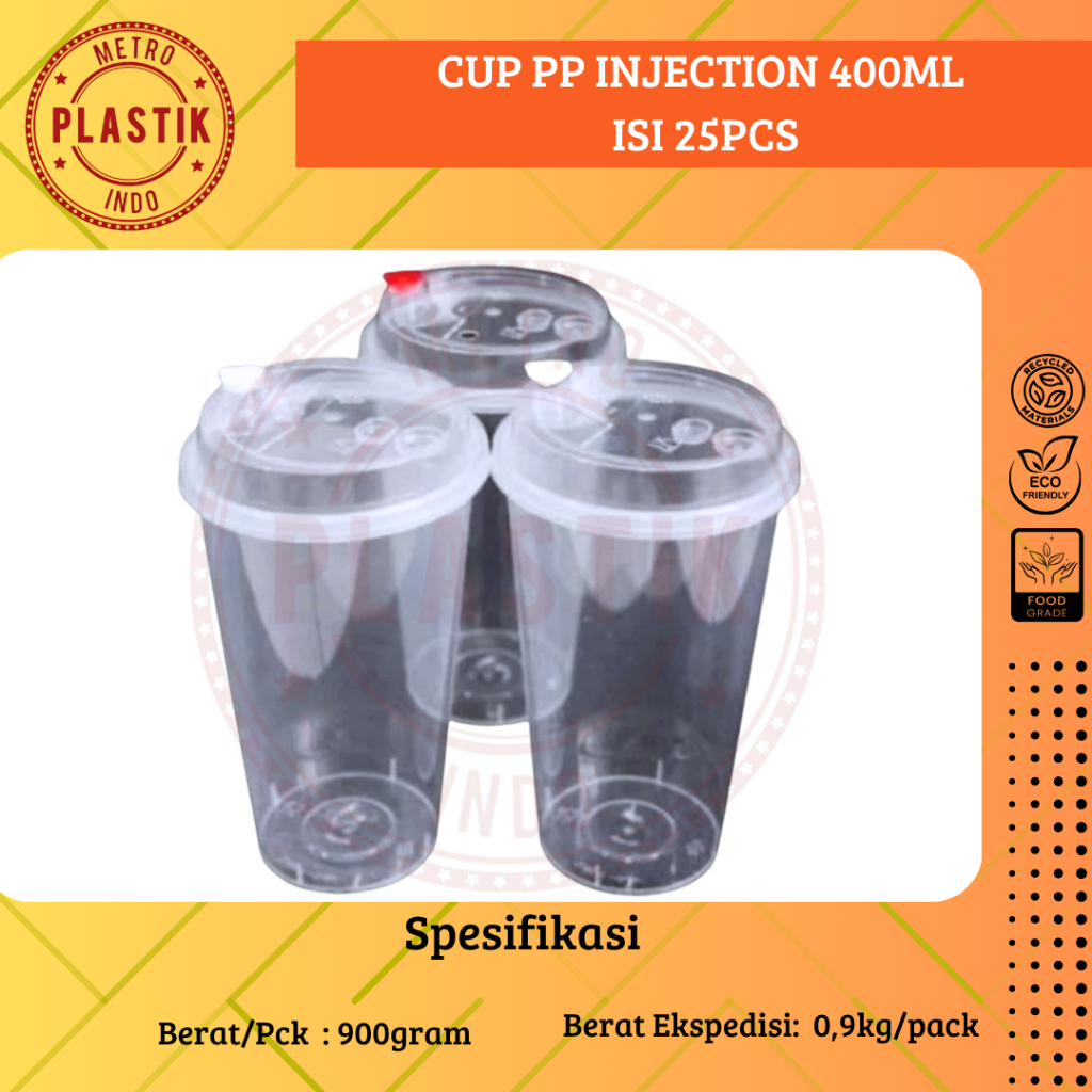 Cup PP Injection 400ml 14oz @25pcs | Gelas Plastik Bobba |Cheese Tea 14oz