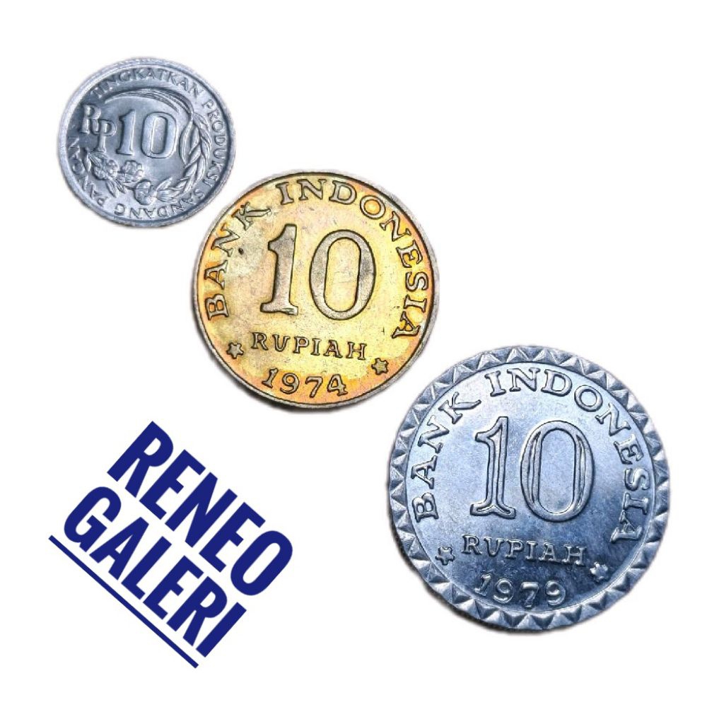 Paket 3 Variasi koin Rp 10 Rupiah Indonesia Set Uang Kuno Tahun 1971 1974 1979 Gress Baru Mulus Berk