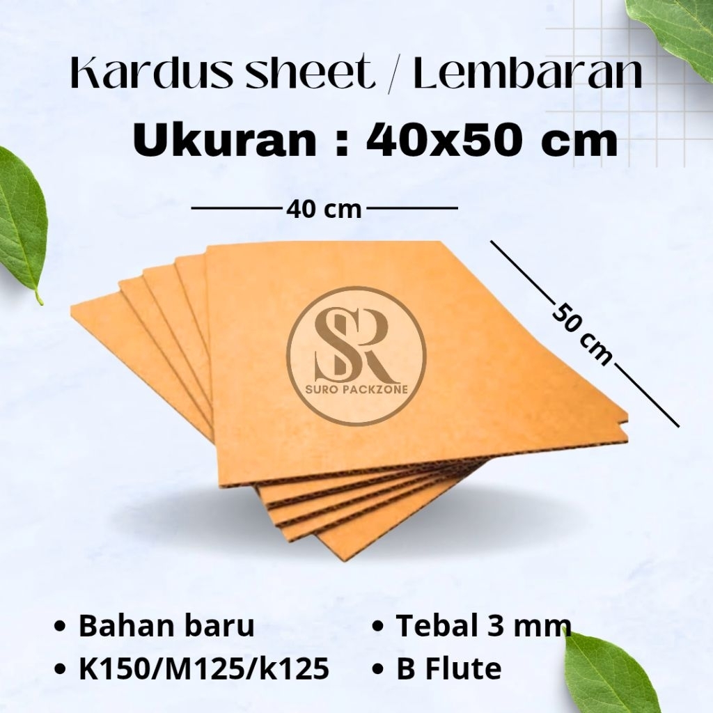 

Kardus Sheet / kardus Lembaran ukuran 40x50 CM Sheet baru single wall tebal 3mm