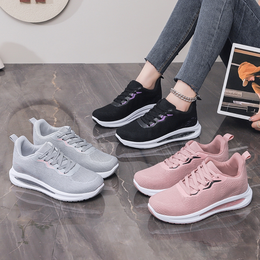 LURAD Sepatu Cewek Simple Polos Tali Ringan Sneakers Wanita Sol Tebal Empuk Breathable Mash SF305