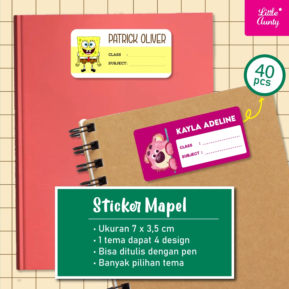 

(40 Pcs) Stiker Label Custom Nama Mapel Buku Pelajaran Anak PAUD/TK/SD/SMP/SMA