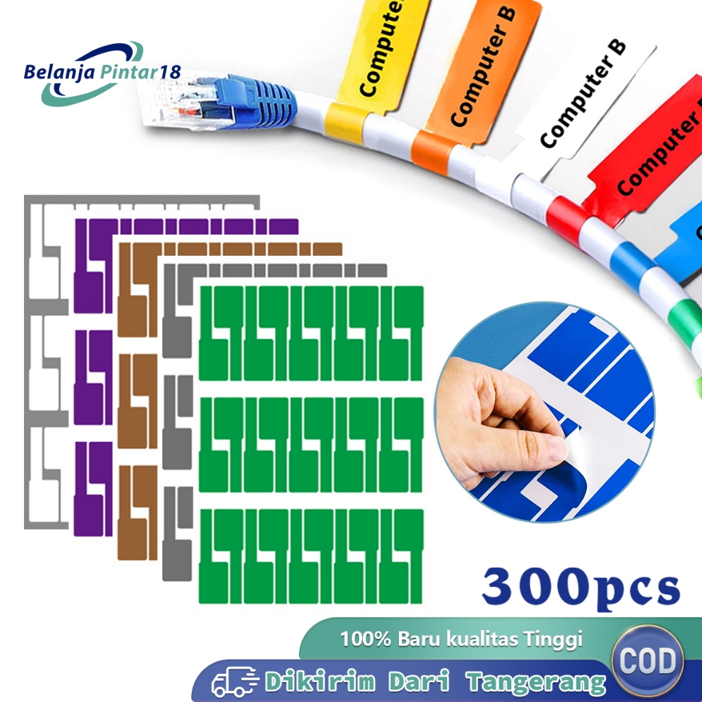 

300pcs / 10 Lembar Label Sticker Kabel Model Stiker Label Penanda Kabel Air Warna-Warni