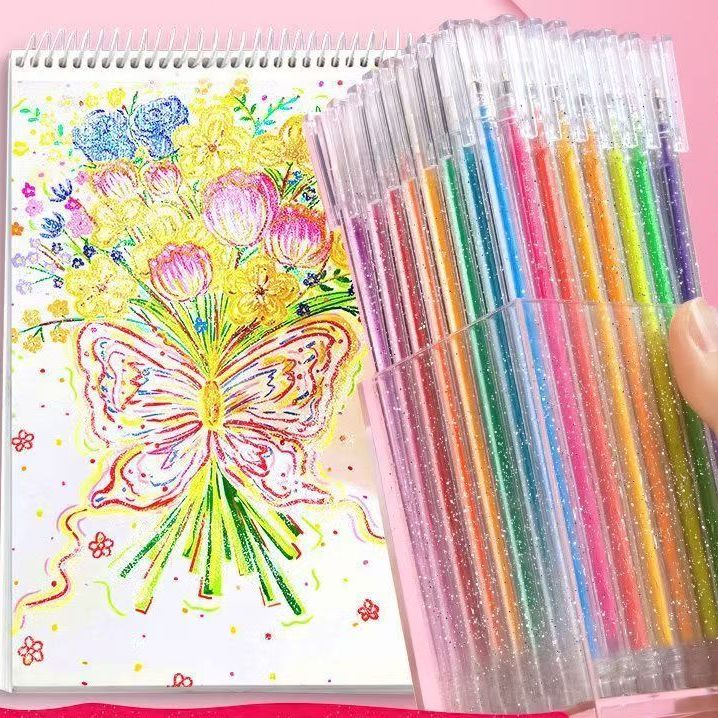 

Boxed Sparkling Gel Pen Color Children's Handbag Special Pearl Watercolor Pen Fluorescent Marking Pen for Students
