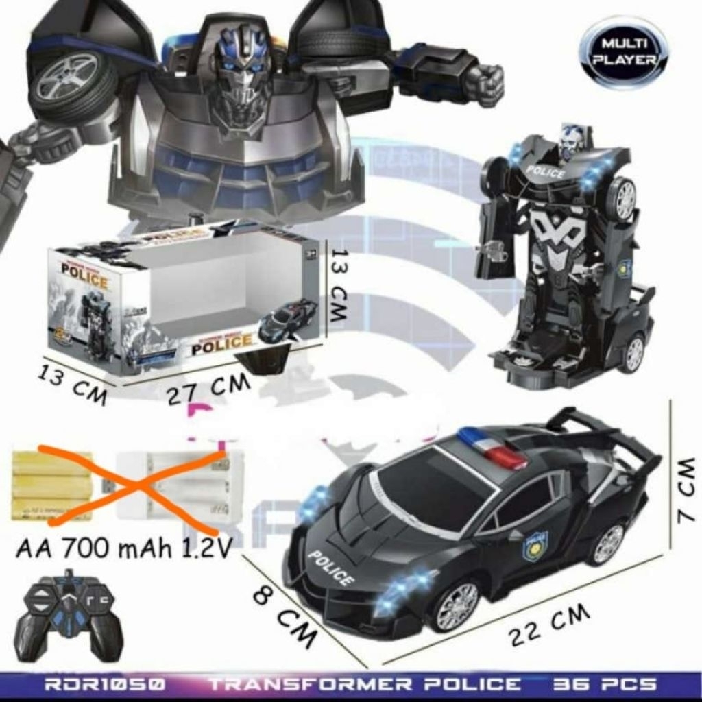 077 mainan Rc mobil polisi bisa jadi robot/mainan mobil pakai remote