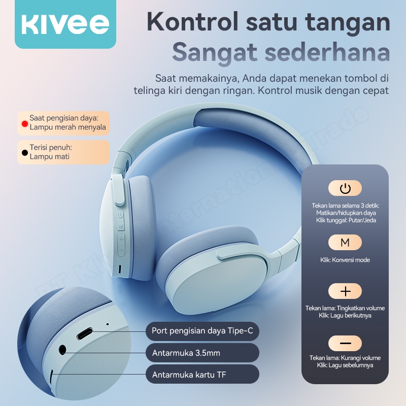 PROMO TERBARU KIVEE HEADPHONE WIRELESS BLUETOOTH KV-TW144 BLACK HEADSET MUSIC GAMING HIFI 9D FULL