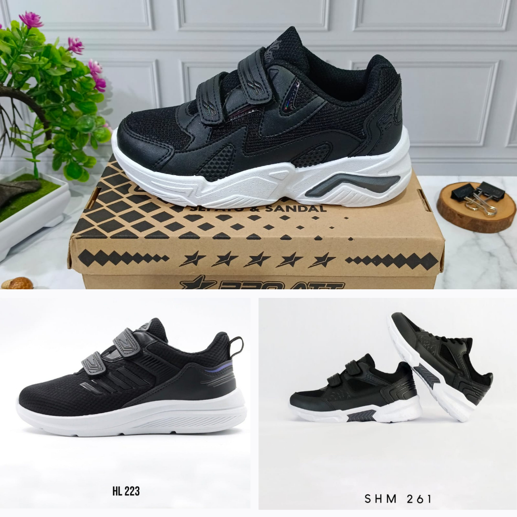 Sepatu Sneakers Pro Att LWH/HL/SHM Anak dan Remaja - Hitam Putih