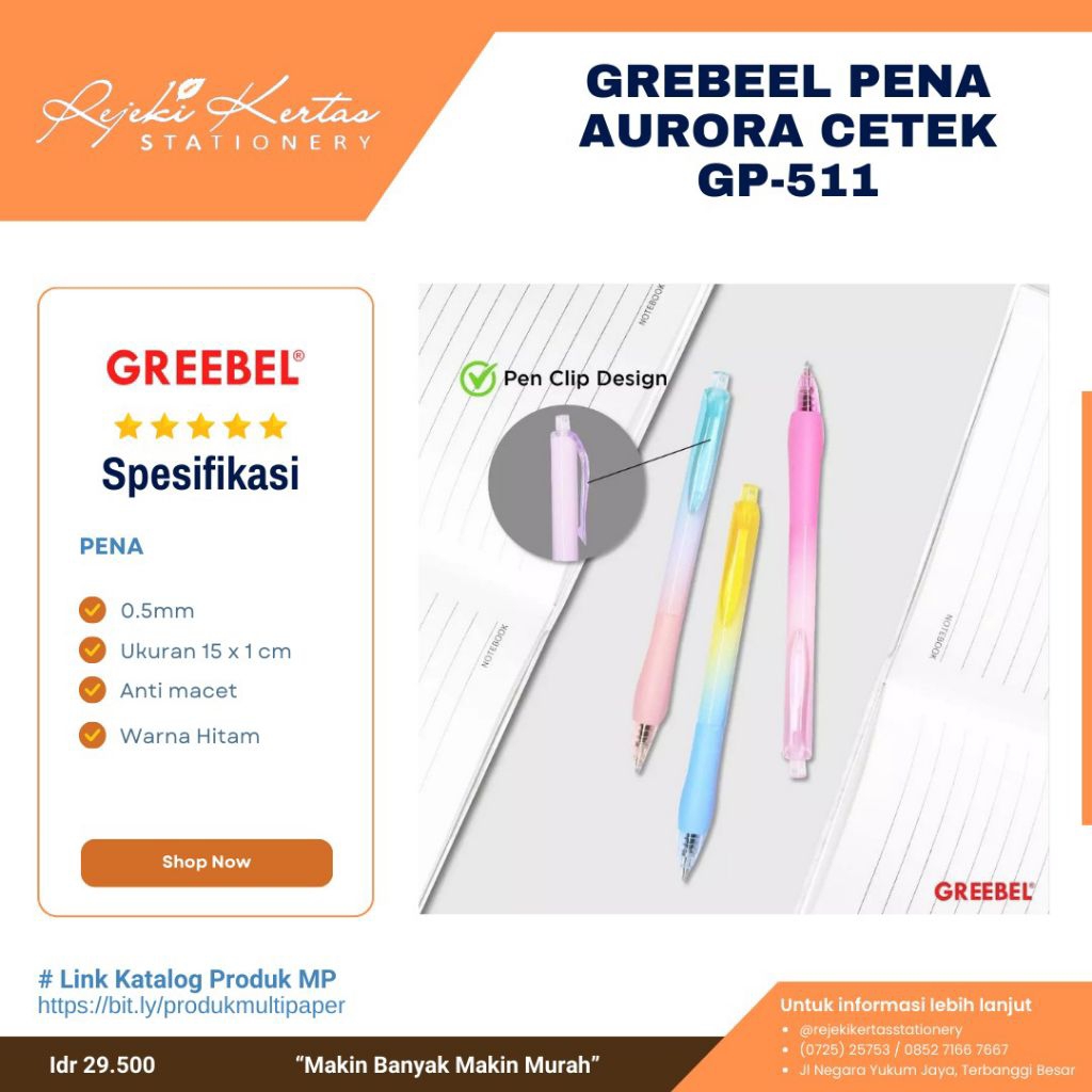 

Grebeel Pena Macaroon Cetek GP-511 Ukuran 0.5mm 15x1 cm anti Macet Warna Hitam