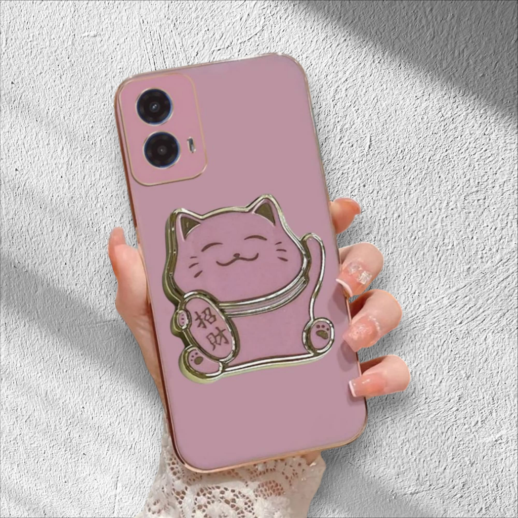 Case Motorola Moto G45 5G G34 5G Soft Casing Hp Plating Silikon Cat Dudukan Lipat Kucing