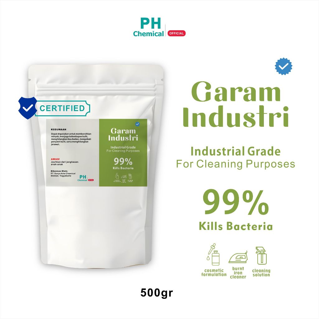 

Garam Industri NaCl - Garam Industri Garam Kebersihan Non Yodium Cosmetic Grade 500gr pH Chemical