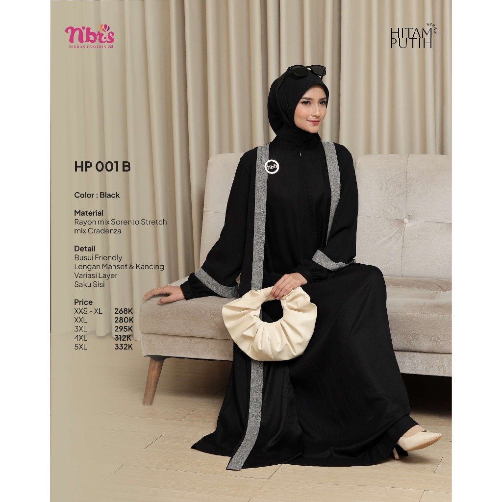 BUSANA MUSLIM ABAYA HITAM BAHAN RAYON BY NIBRAS // NIBRAS HP 001 B BLACK