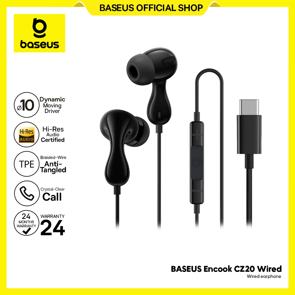 Baseus Encok CZ20 Wired Earphone Type-C Headset Kabel Bass Hi-Res Sound