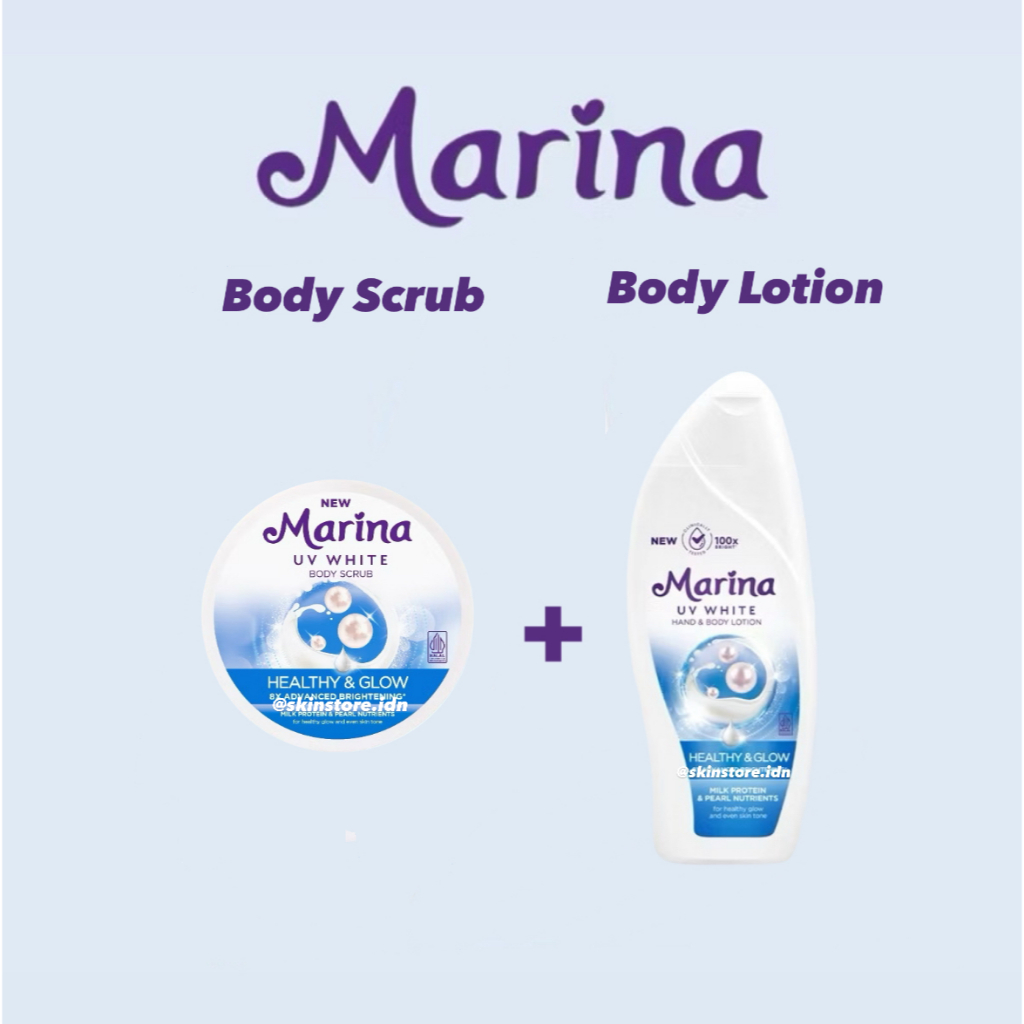 Bundling Marina Healthy Glow Body Lotion Biru + Body Scrub Marina Biru