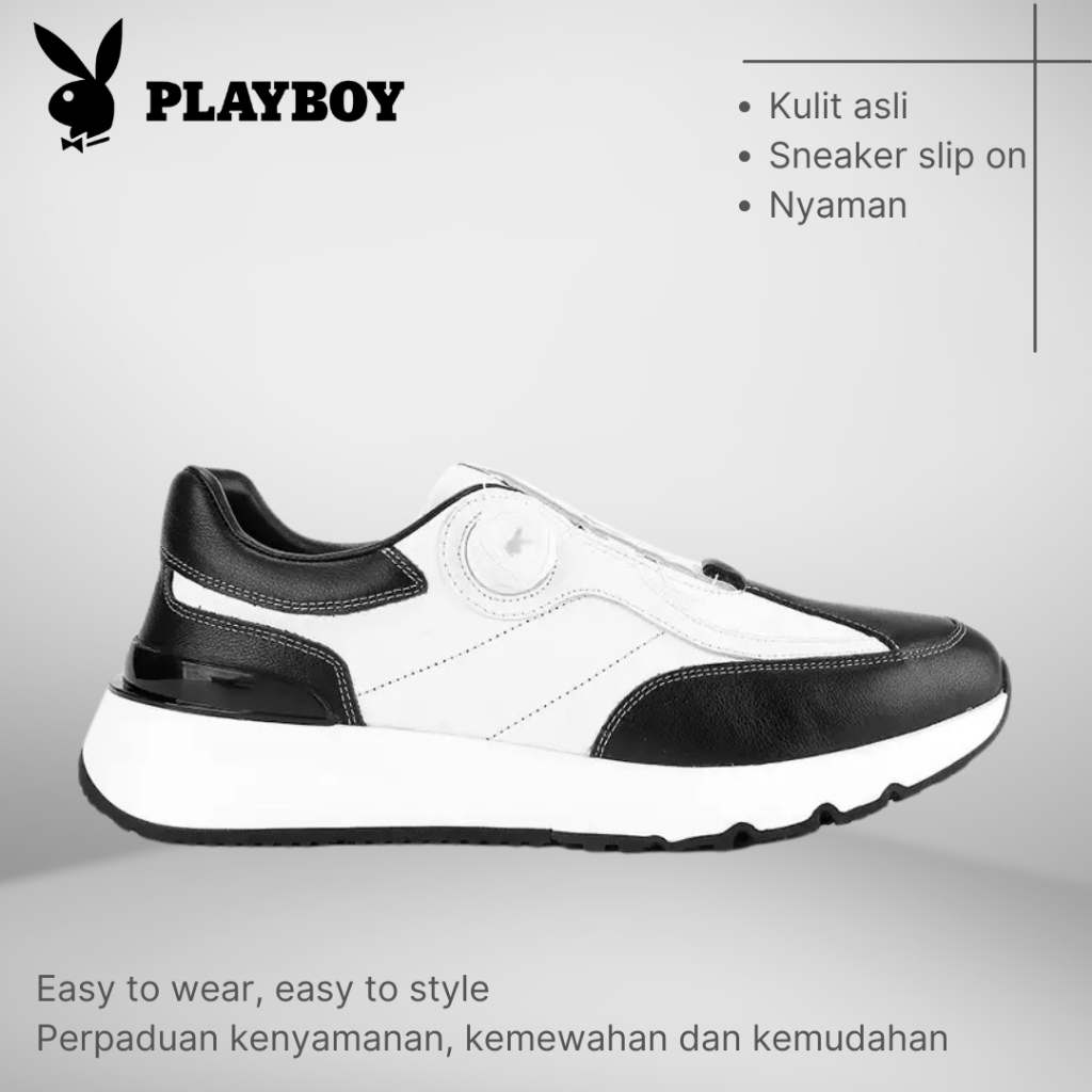 SEPATU PLAYBOY ORIGINAL SNEAKER SLIP ON PRIA KULIT ASLI PUTIH PL03