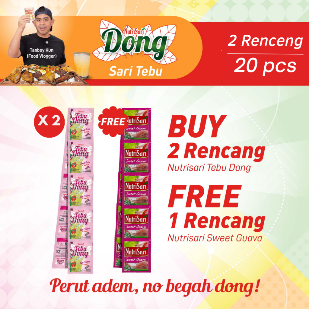 

Nutrisari Dong Minuman Rasa Sari Tebu [14gr x 20 sachet] FREE 1 Renceng Nutrisari Sweet Guava