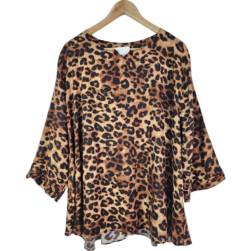 Atasan Blouse Wanita Oversize Rayon Motif Leopard Big Size Jumbo LD 110 130 CM XXL 5XL Blus Casual N
