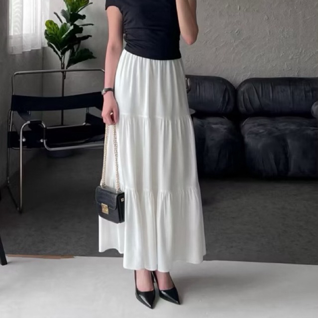 [ Luxxite_co ] BISA INSTANT / SAMEDAY | LAYER MAXI FLARE SKIRT / rok panjang wanita / flowy ruffle l