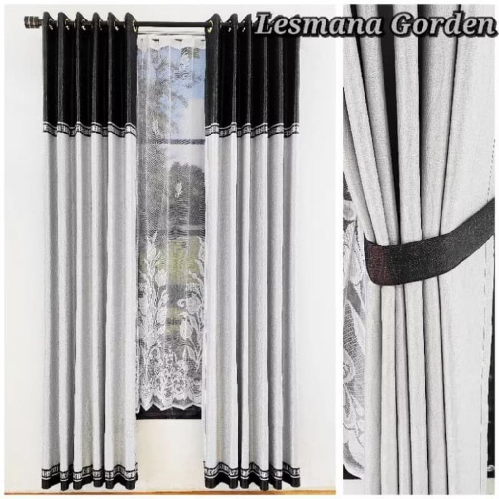 Gorden pintu jendela ukuran 230 cm bahan kain Blackout semi bludru  minimalis warna abu coklat hijau