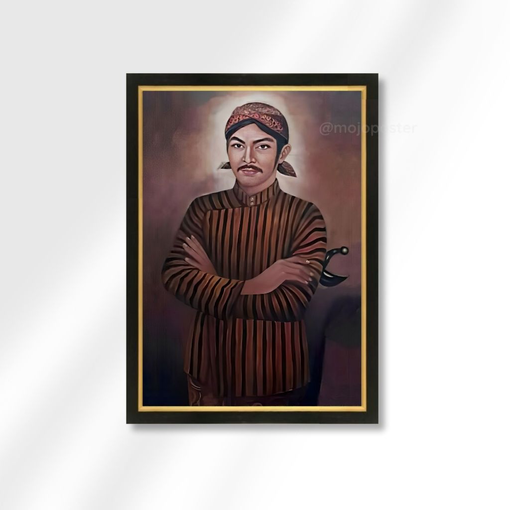 Pajangan Dinding Sunan Kalijaga Lukisan Cetak Spiritual Jawa Bingkai Kayu