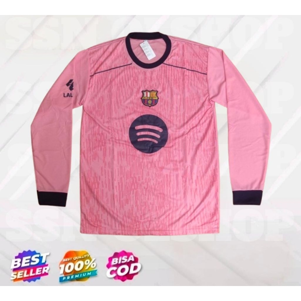 jersey barca barcelona terbaru away lengan panjang 2025 (Pink) baju bola barcelona terbaru away Pink