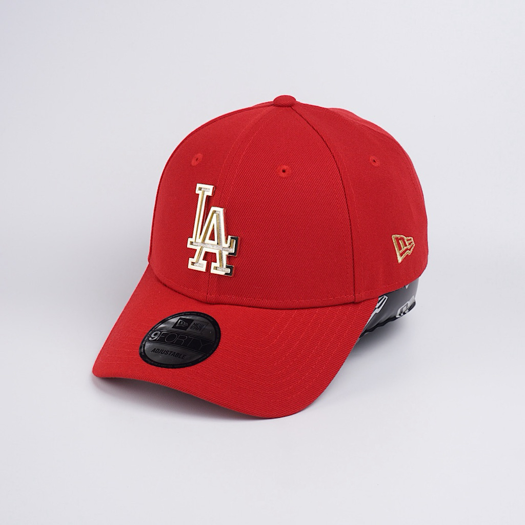 Topi New Era Original Los Angeles Dodgers Metal Badge Gold P2 Red