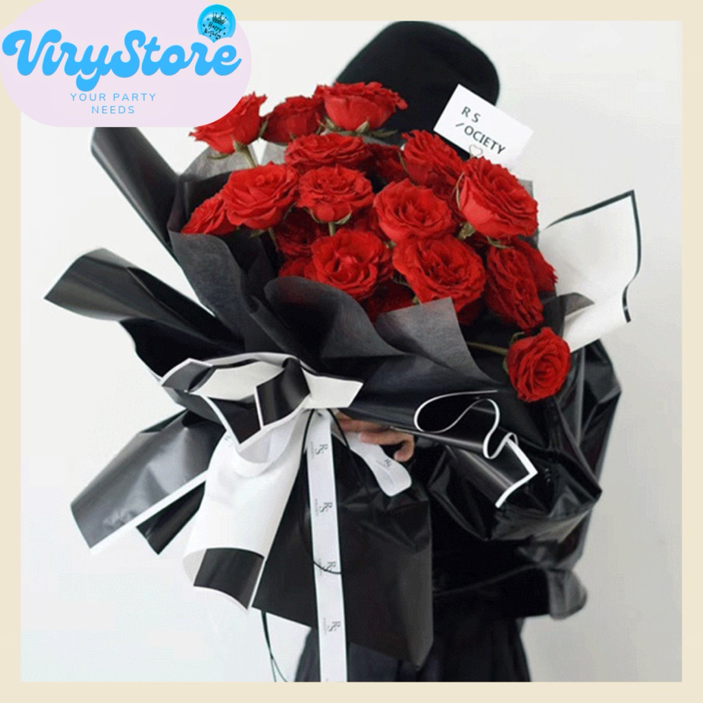 

[ViryStore] KERTAS BUKET CELLOPHANE LIST HITAM PUTIH GOLD MEWAH UNTUK BOUQUET BUKET SNACK, KADO, BUNGA