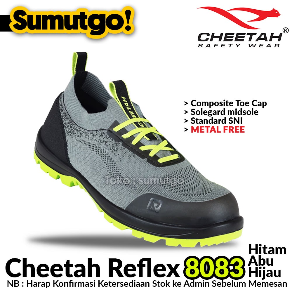 Sepatu Safety CHEETAH REFLEX 8083 Abu Hitam Hijau / Sepatu Kerja Proyek Metal Free Composite Toe Cap