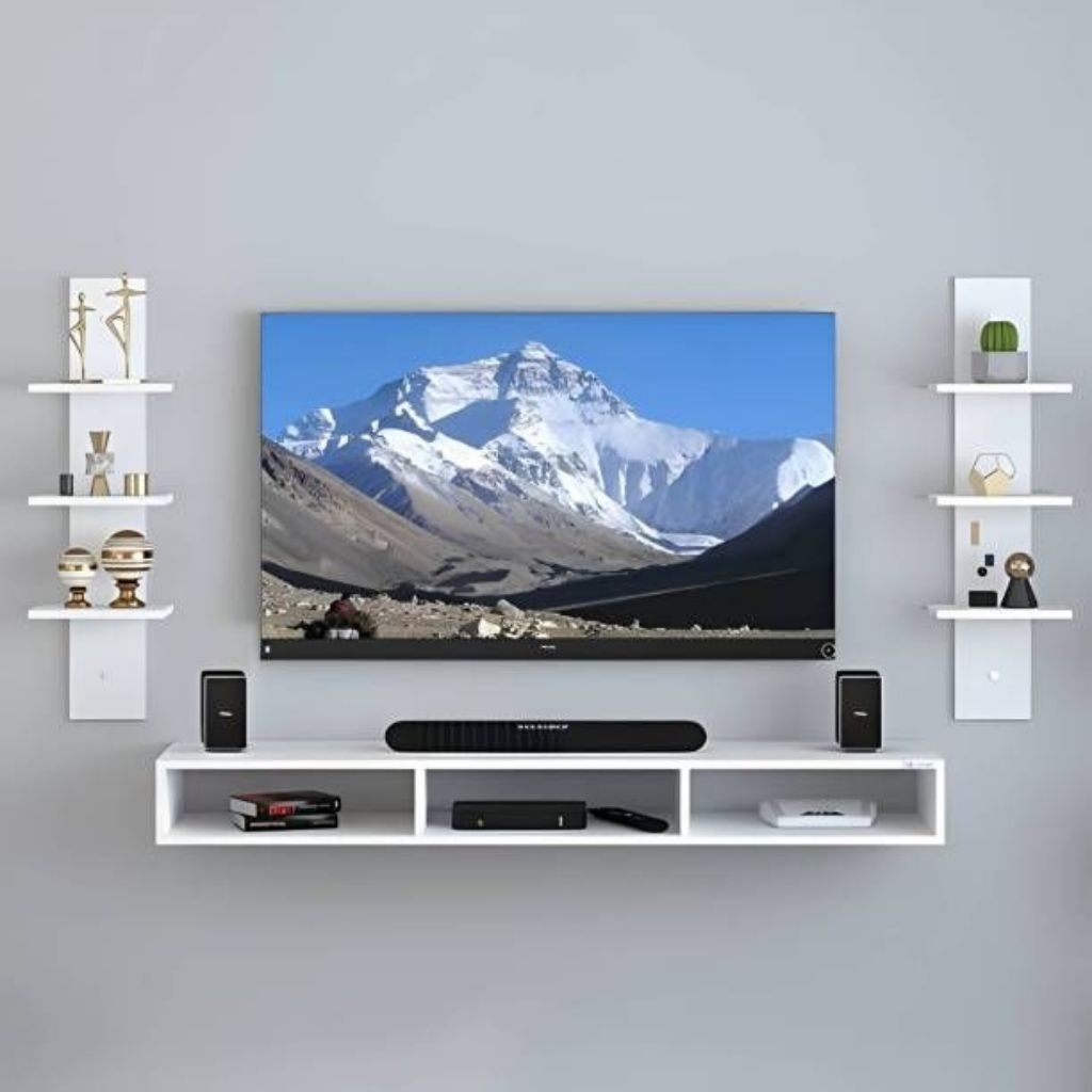 RAK DINDING MEJA GANTUNG BAWAH TV, Backdrop Tv murah rak tempel dinding ditempel di dinding