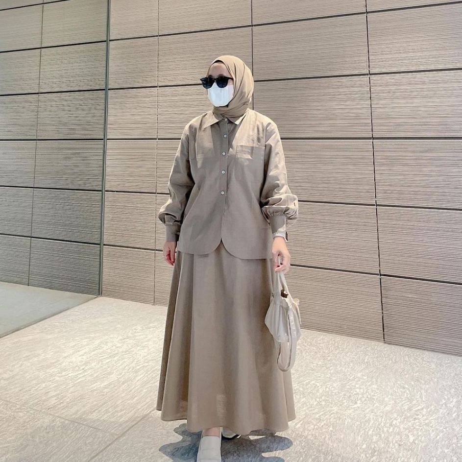 Miliki Kaluna Oneset 2in1 Fashion Muslim Baju Setelan Wanita Rok Atasan Polos Simple Bahan Katun Lin