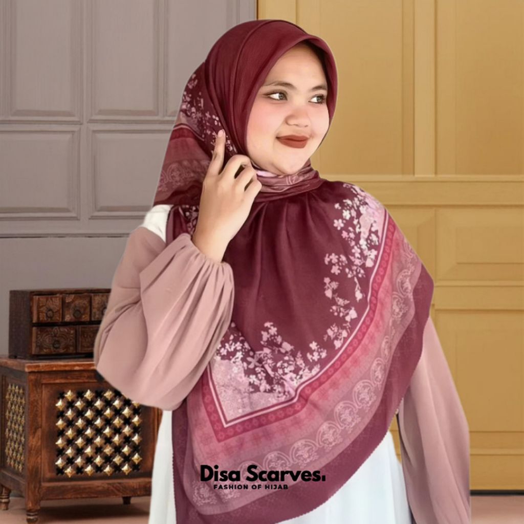 Hijab Segi Empat Voal Premium Motif Series Maroon