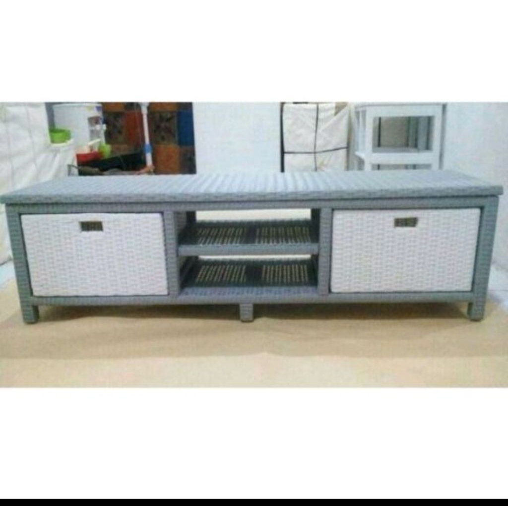 Lemari 2 Laci meja tv Rotan sintetis