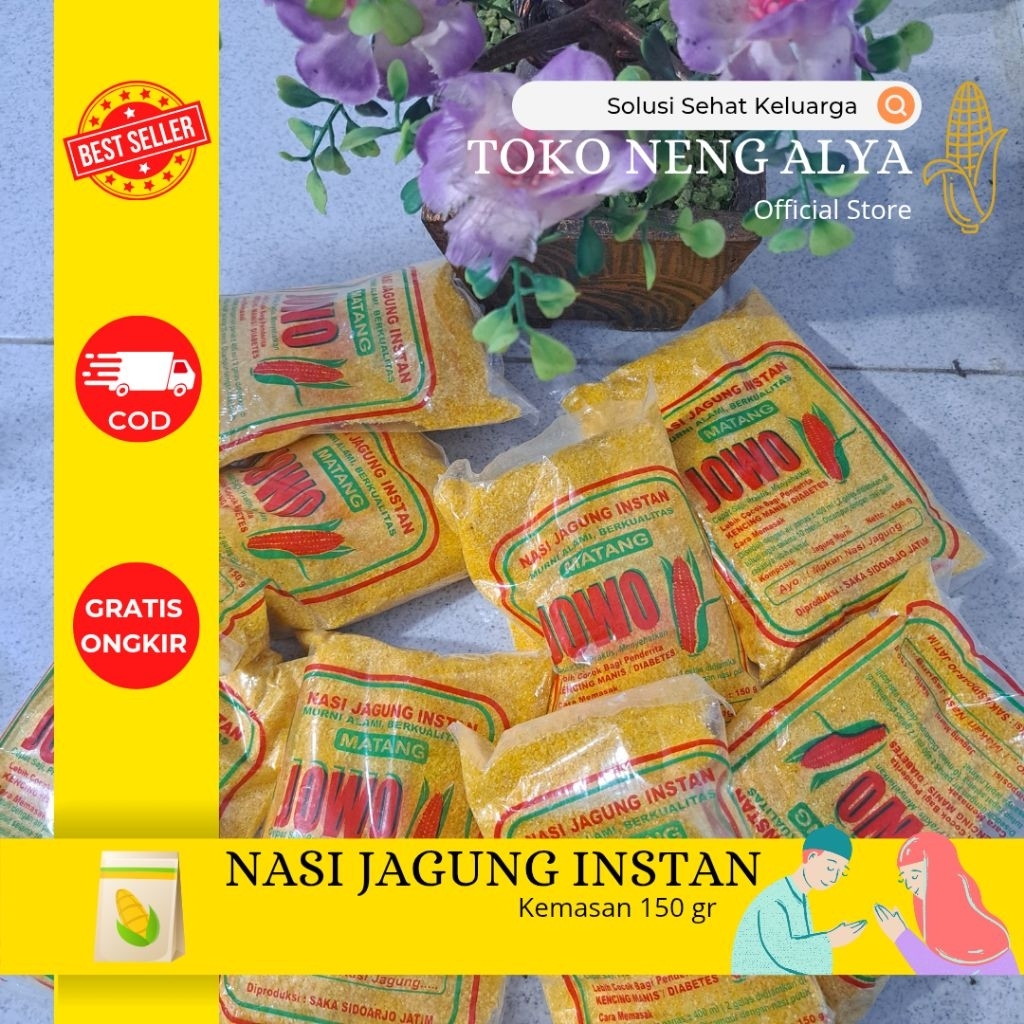 

JOWO NASI JAGUNG INSTAN PERBUNGKUS ISI (150g, 100g, 50g) Kemasan Praktis & Sehat Cocok Untuk Diet Dan Penderita Diabetes Rasa Nikmat 100% Jagung Murni Tanpa Pengawet