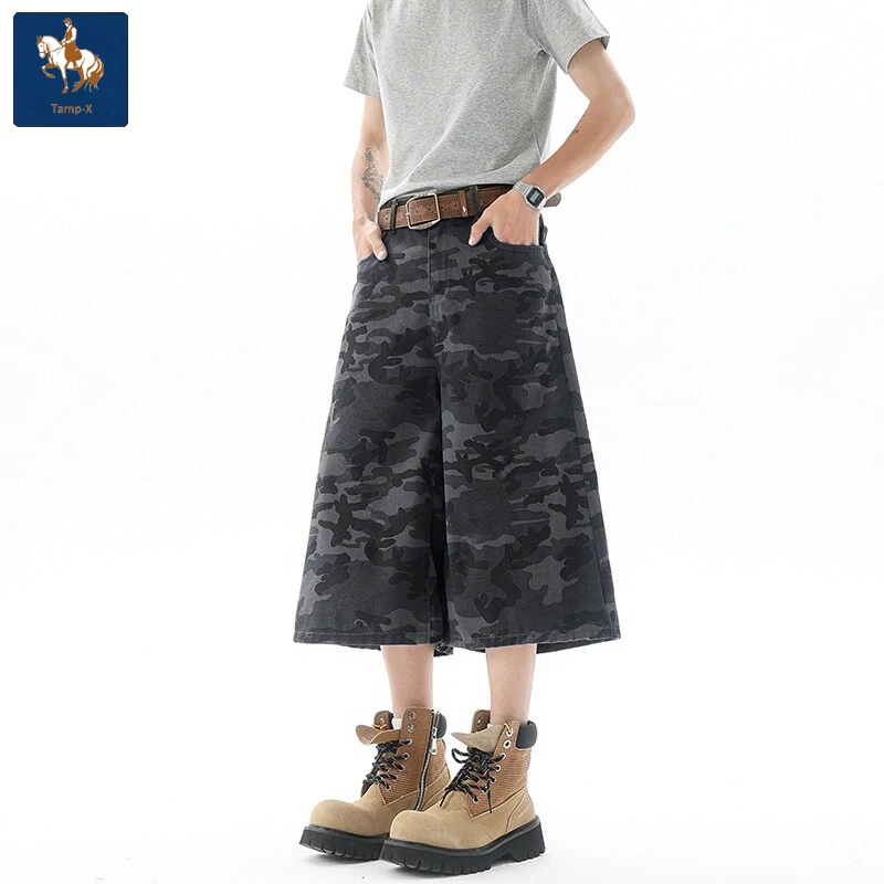Tamp-X Oversize Jumbo Celana Pendek Pria Casual Distro Jeans Celana Pendek 7/8 Korean Style Loreng P
